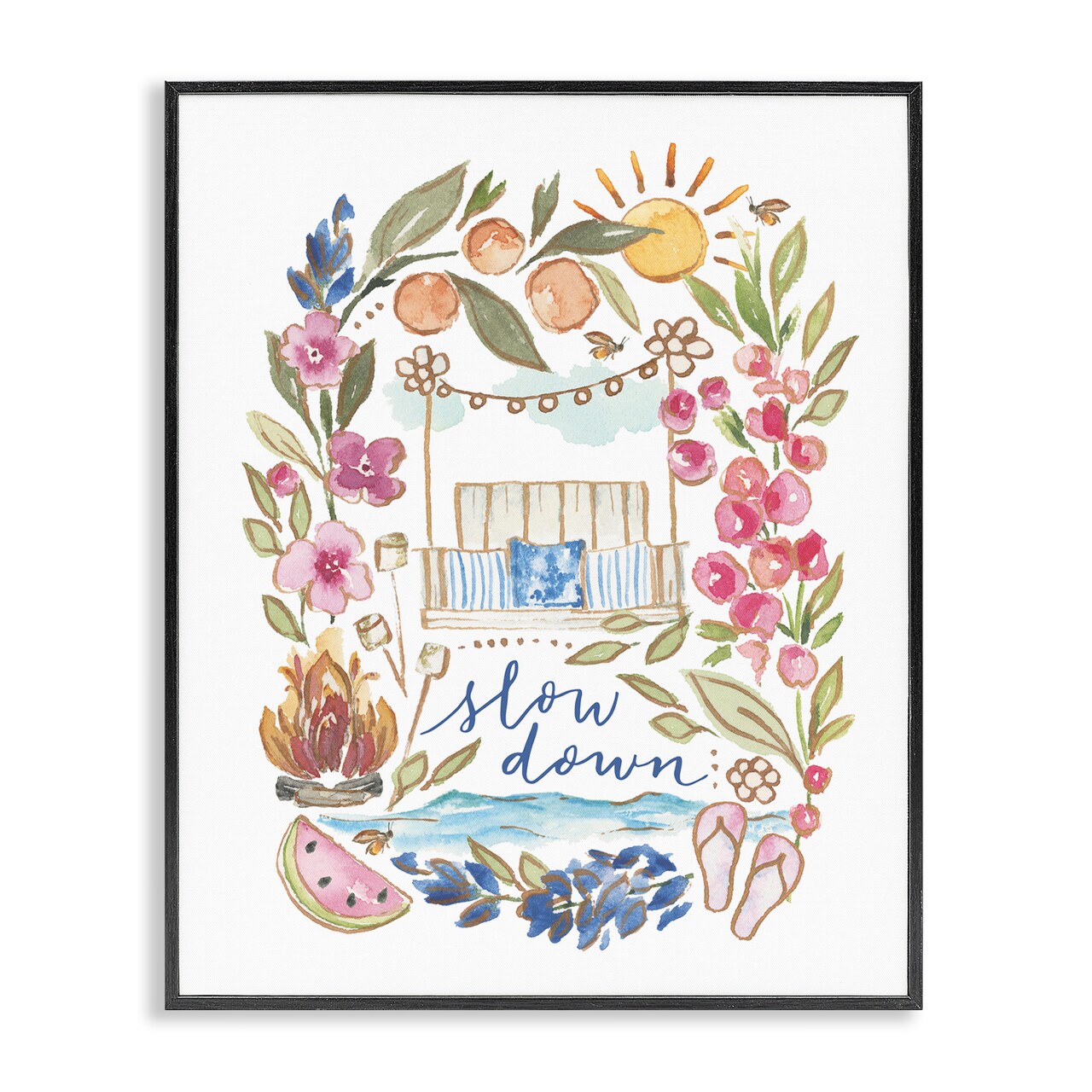Stupell Industries Slow Down Summer Florals Framed Giclee Wall Art Design by Blue Chair Blessing